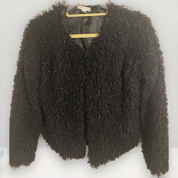 WOMEN'S OPHELIA ROE BLACK FUZZY Faux‎ FUR TOPPER JACKET SIZE Medium - Picture 1 of 5